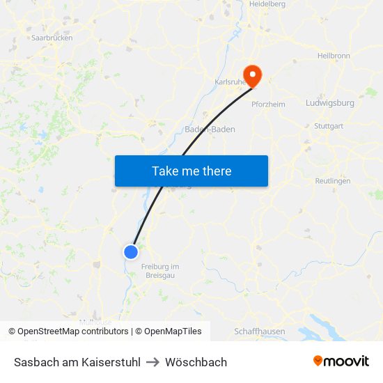 Sasbach am Kaiserstuhl to Wöschbach map