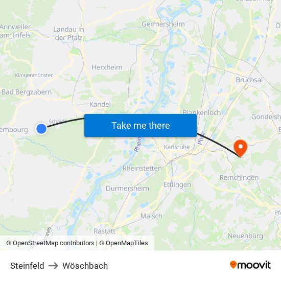 Steinfeld to Wöschbach map