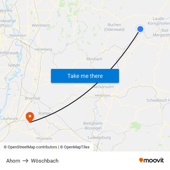 Ahorn to Wöschbach map