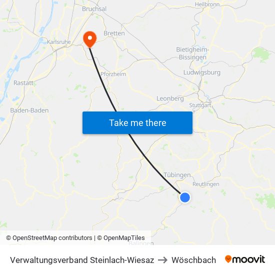 Verwaltungsverband Steinlach-Wiesaz to Wöschbach map