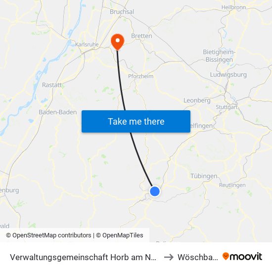 Verwaltungsgemeinschaft Horb am Neckar to Wöschbach map