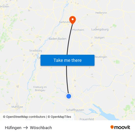 Hüfingen to Wöschbach map