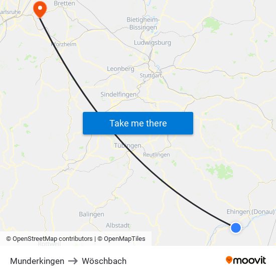 Munderkingen to Wöschbach map