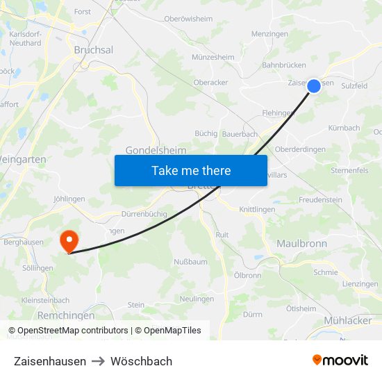 Zaisenhausen to Wöschbach map