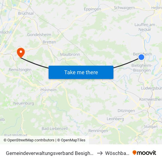 Gemeindeverwaltungsverband Besigheim to Wöschbach map