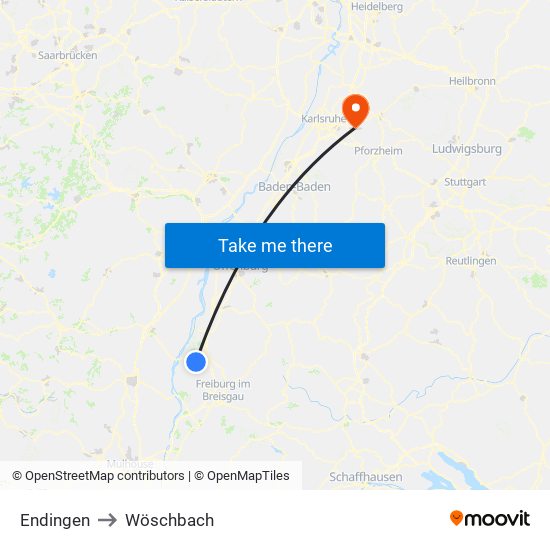 Endingen to Wöschbach map