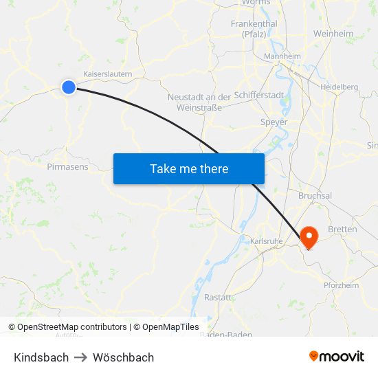 Kindsbach to Wöschbach map