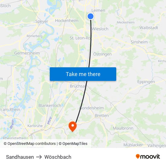 Sandhausen to Wöschbach map