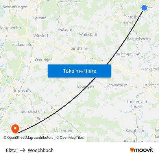 Elztal to Wöschbach map