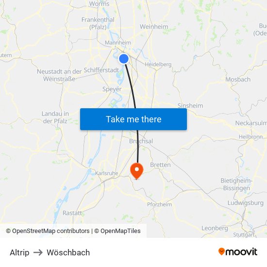 Altrip to Wöschbach map