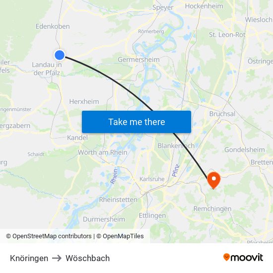 Knöringen to Wöschbach map