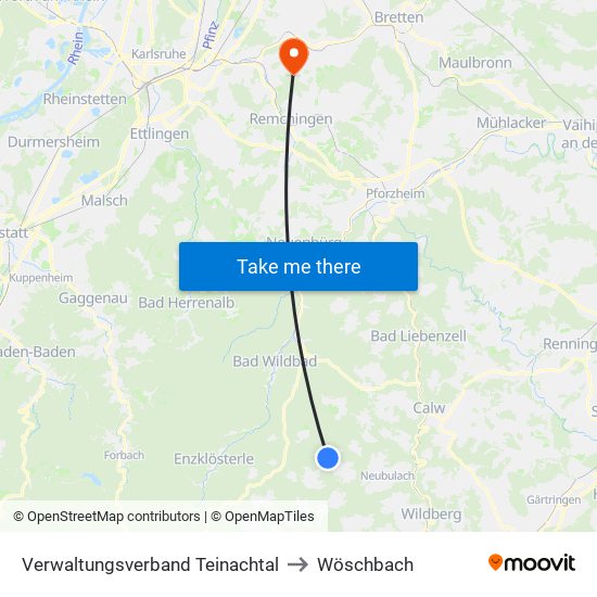 Verwaltungsverband Teinachtal to Wöschbach map