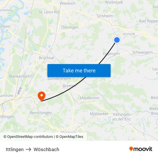 Ittlingen to Wöschbach map