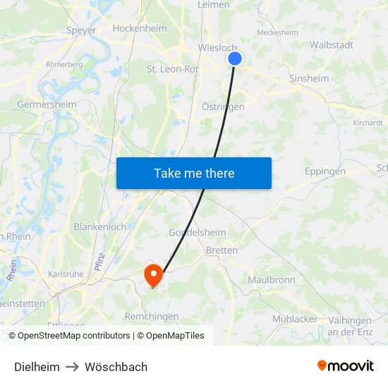 Dielheim to Wöschbach map