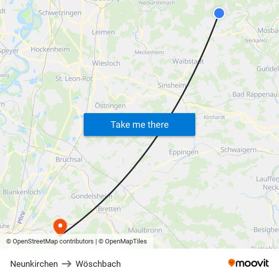 Neunkirchen to Wöschbach map