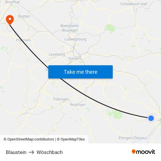 Blaustein to Wöschbach map