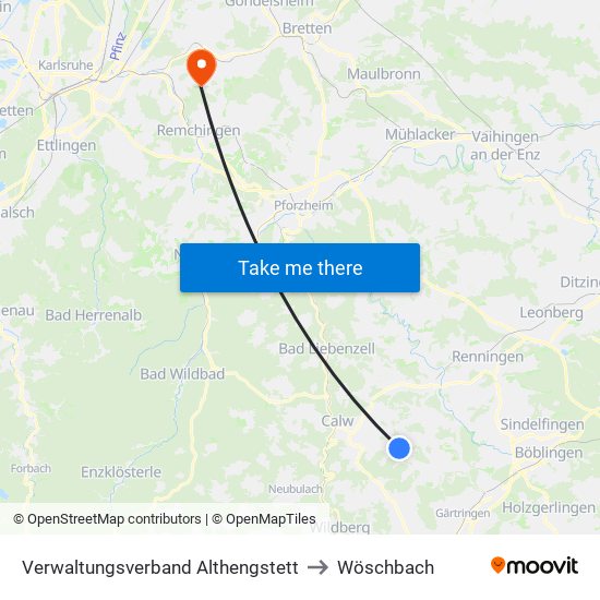 Verwaltungsverband Althengstett to Wöschbach map