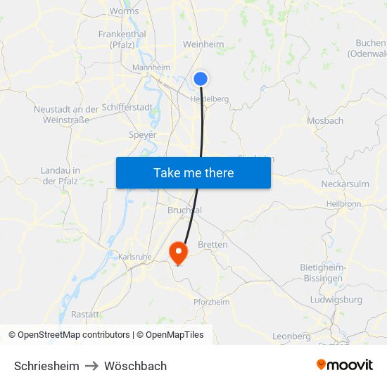 Schriesheim to Wöschbach map