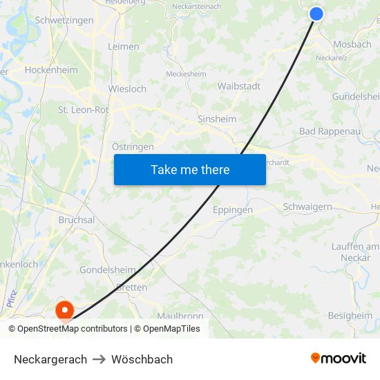 Neckargerach to Wöschbach map