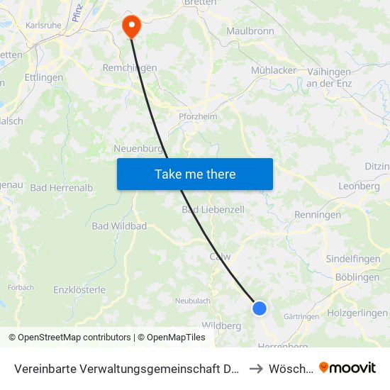 Vereinbarte Verwaltungsgemeinschaft Der Stadt Herrenberg to Wöschbach map