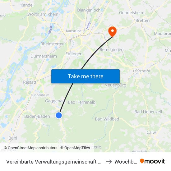 Vereinbarte Verwaltungsgemeinschaft Gernsbach to Wöschbach map