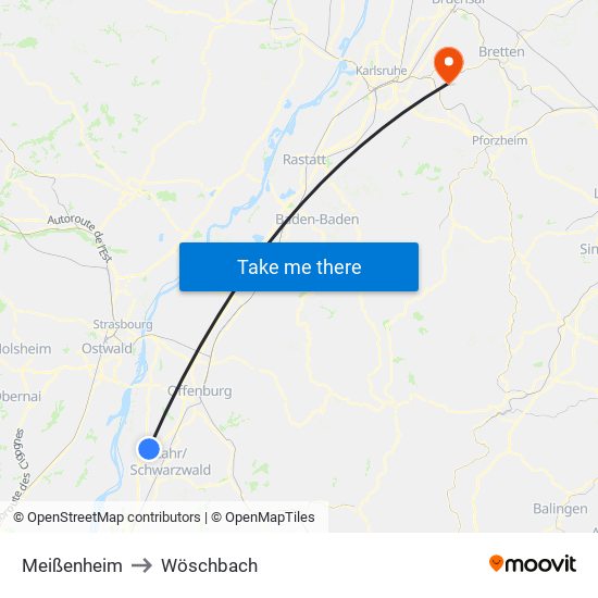 Meißenheim to Wöschbach map