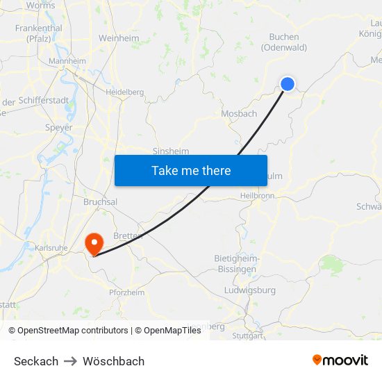 Seckach to Wöschbach map