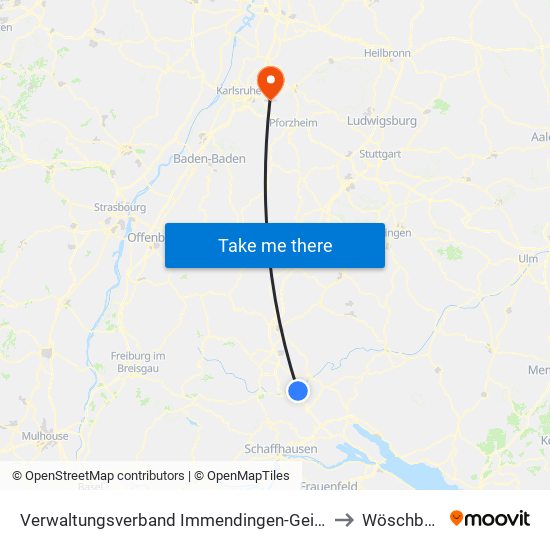 Verwaltungsverband Immendingen-Geisingen to Wöschbach map