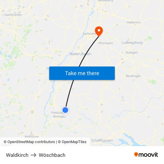 Waldkirch to Wöschbach map