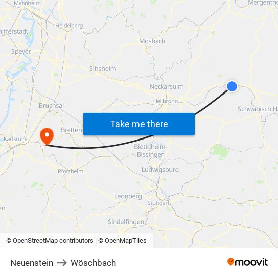 Neuenstein to Wöschbach map