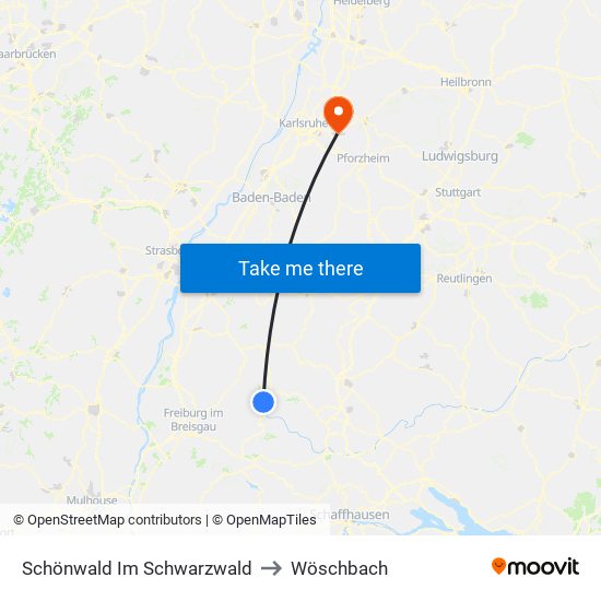 Schönwald Im Schwarzwald to Wöschbach map