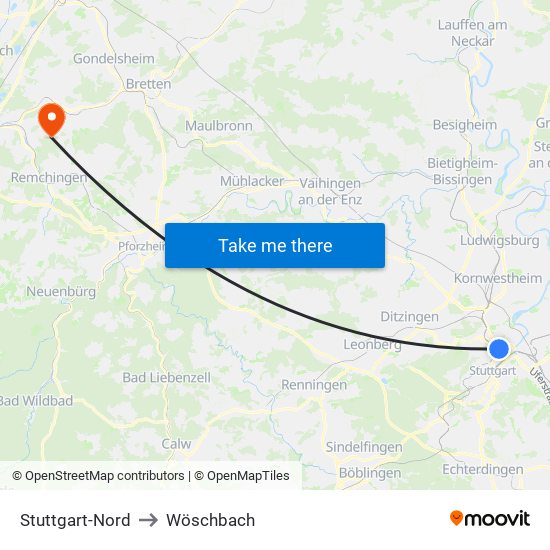 Stuttgart-Nord to Wöschbach map