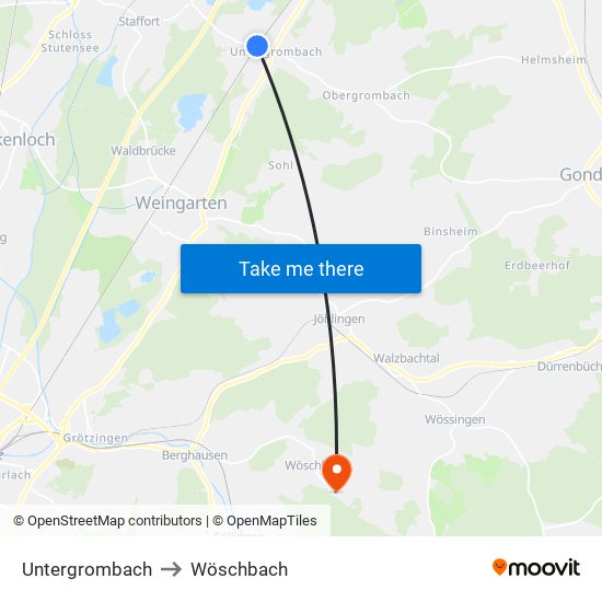 Untergrombach to Wöschbach map