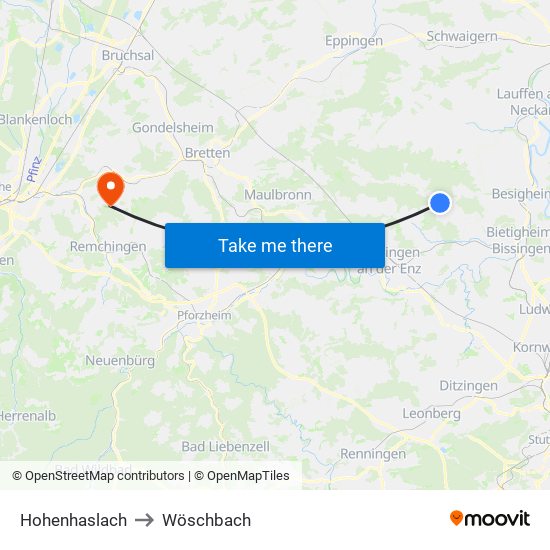 Hohenhaslach to Wöschbach map