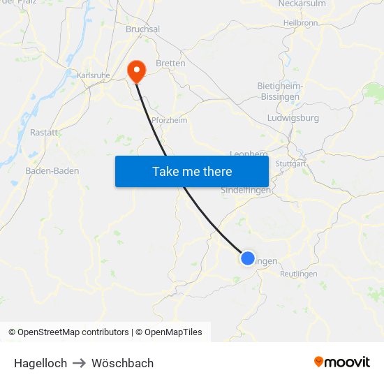 Hagelloch to Wöschbach map