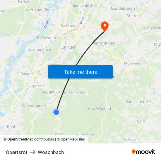 Obertsrot to Wöschbach map