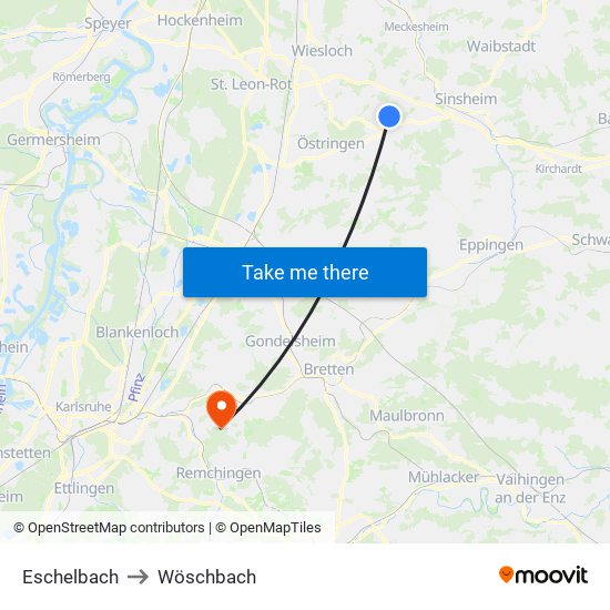 Eschelbach to Wöschbach map