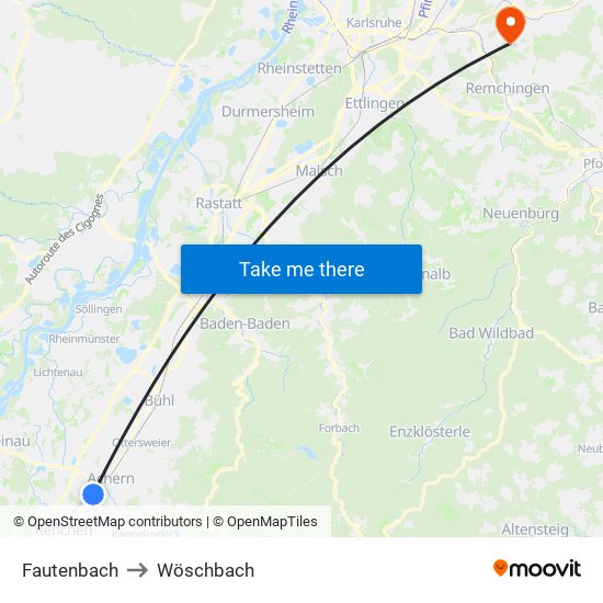 Fautenbach to Wöschbach map