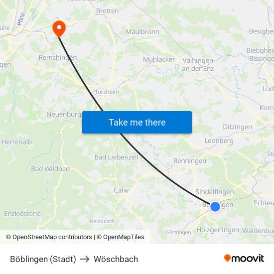 Böblingen (Stadt) to Wöschbach map