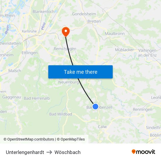 Unterlengenhardt to Wöschbach map