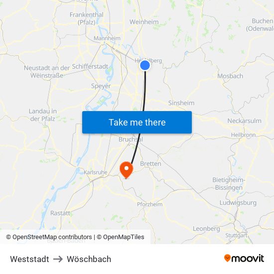 Weststadt to Wöschbach map