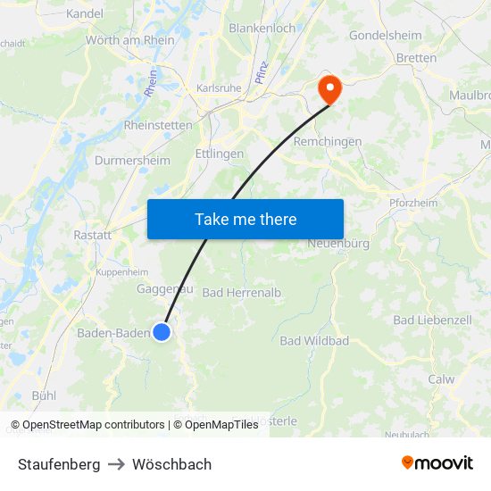 Staufenberg to Wöschbach map