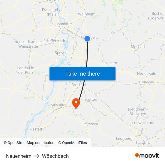 Neuenheim to Wöschbach map