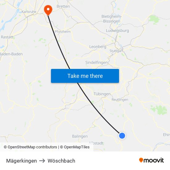 Mägerkingen to Wöschbach map