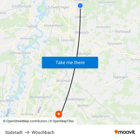 Südstadt to Wöschbach map