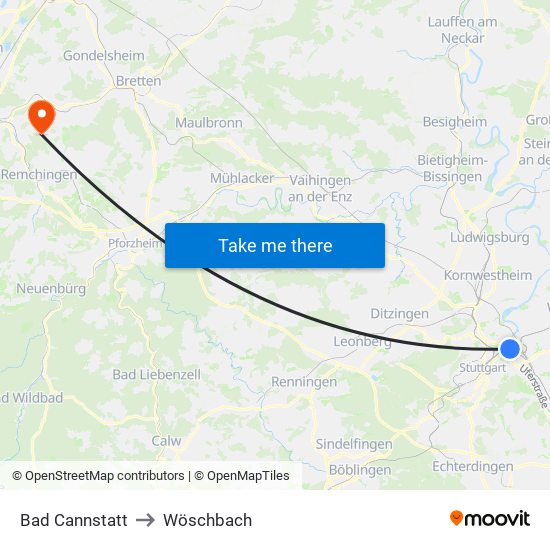 Bad Cannstatt to Wöschbach map