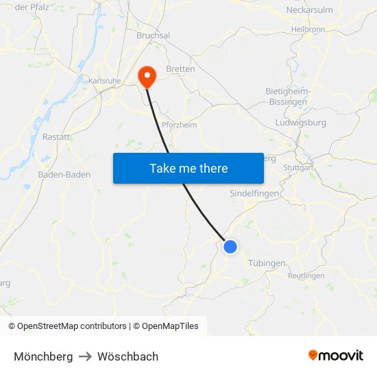 Mönchberg to Wöschbach map