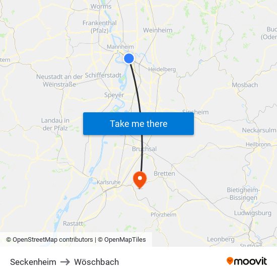 Seckenheim to Wöschbach map