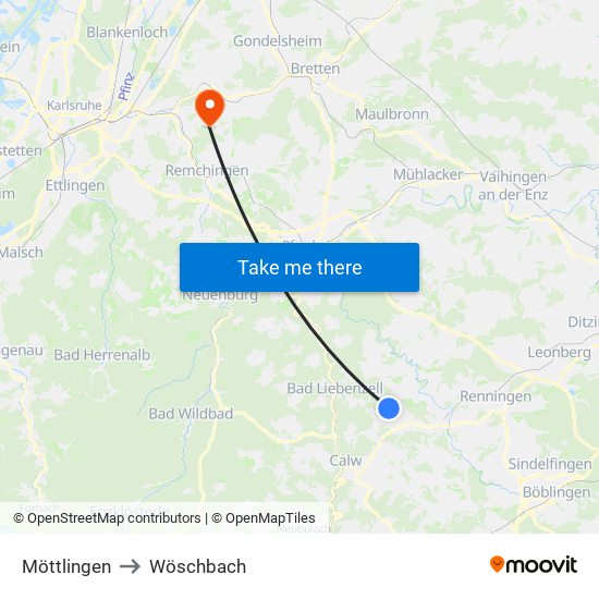 Möttlingen to Wöschbach map