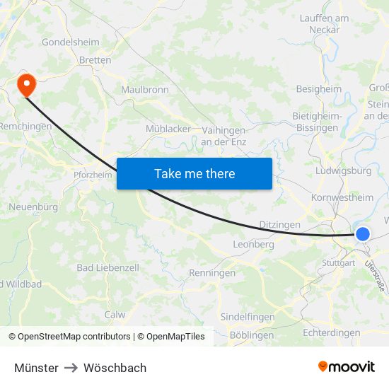 Münster to Wöschbach map